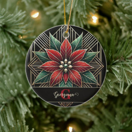Personlig Retro Blommigt Art Deco Poinsettia Julgransprydnad Keramik