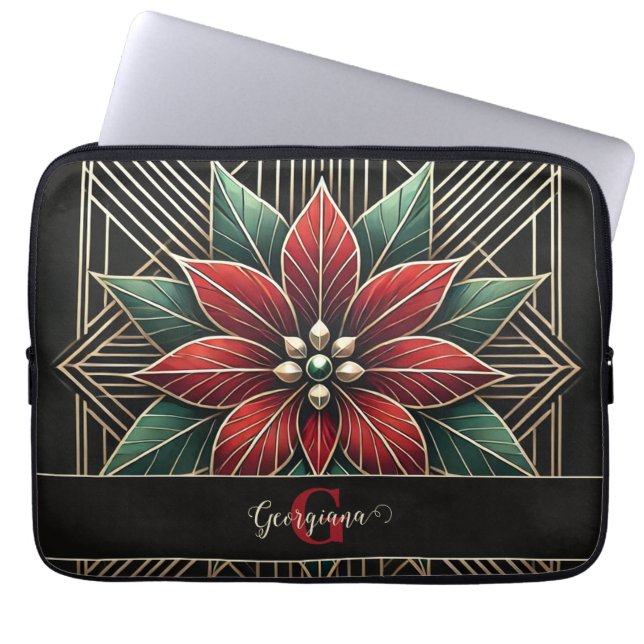 Personlig Retro Blommigt Art Deco Poinsettia Laptop Fodral (Framsidan)