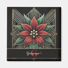 Personlig Retro Blommigt Art Deco Poinsettia Magnet