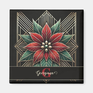 Personlig Retro Blommigt Art Deco Poinsettia Magnet