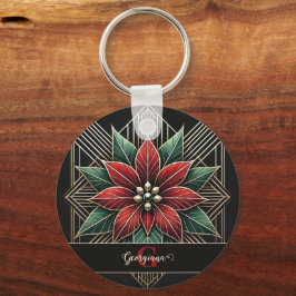 Personlig Retro Blommigt Art Deco Poinsettia Nyckelring