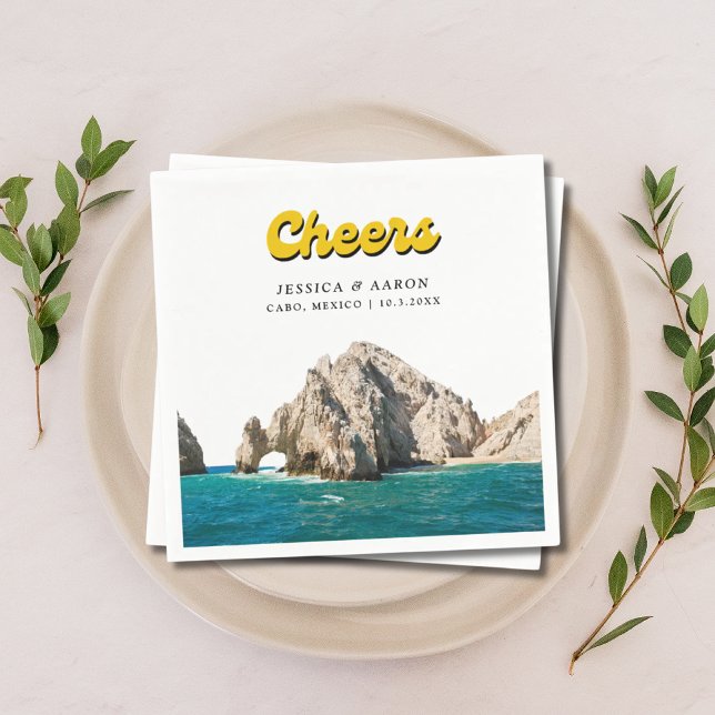 Personlig Retro Cabo Bröllop Cocktail Napkins Pappersservett (Personalized Retro Cabo Wedding Cocktail Napkins
)