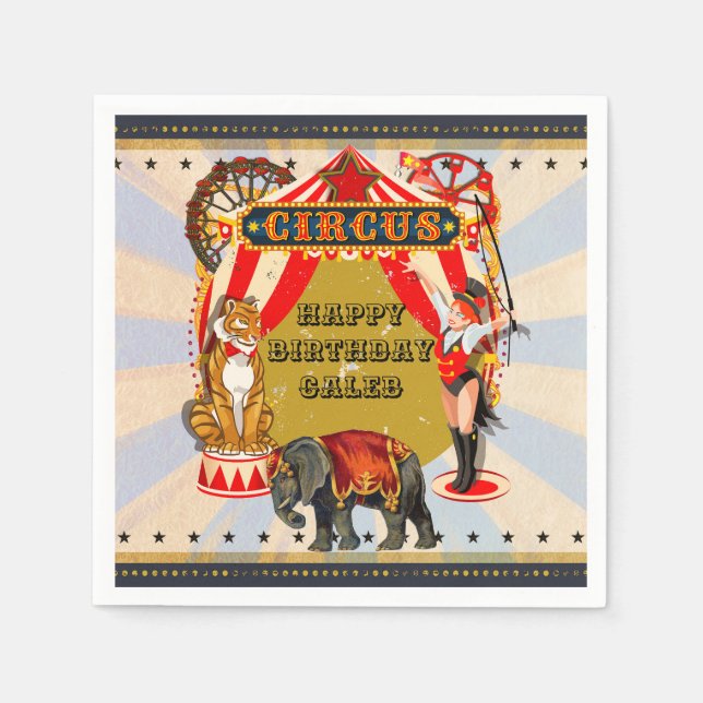 Personlig Retro Cirkus Födelsedagsfest Pappersservett (Framsidan)