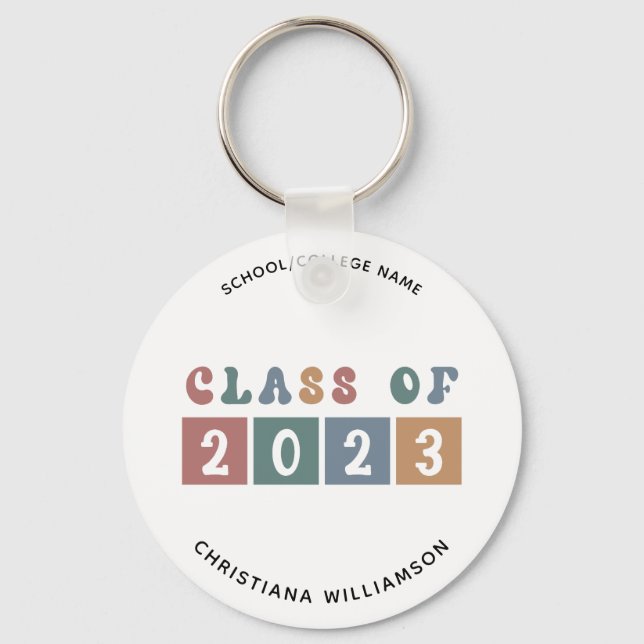 Personlig Retro Class of 2023 Studenten Cute Cute Nyckelring (Framsida)