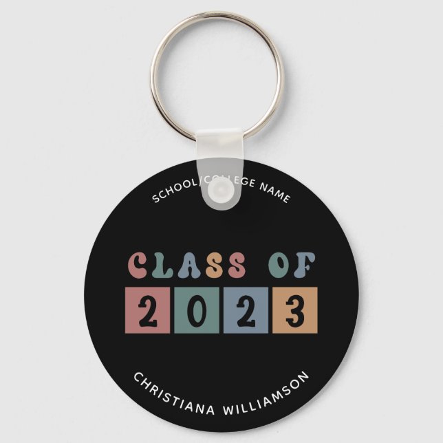 Personlig Retro Class of 2023 Studenten Cute Cute Nyckelring (Framsida)