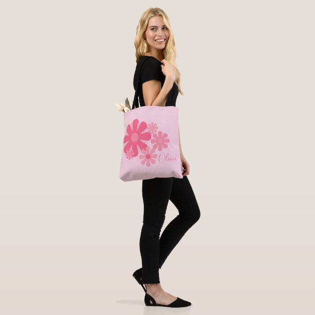 Personlig Retro Cute Rosa Flowers Tygkasse (På modell)