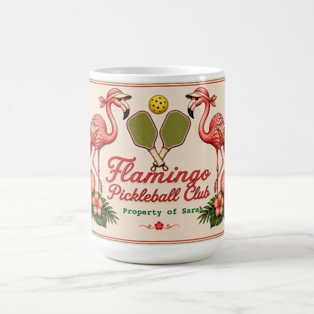 Personlig Retro Flamingo Pickleball-mugg Kaffemugg (Center)