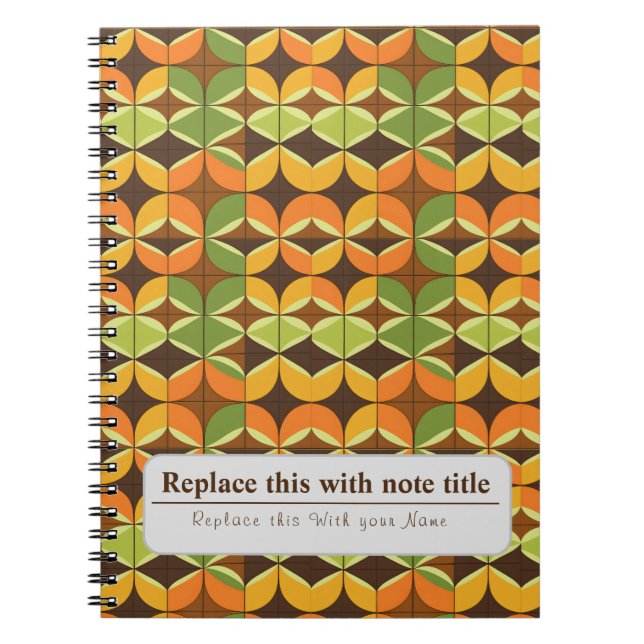 Personlig Retro Funky Orange-Avocado-Grönt Anteckningsbok (Framsidan)