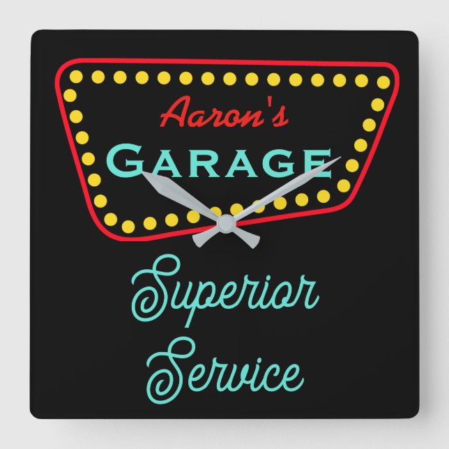 Personlig Retro Garage Skylt Klocka Present (Framsida)