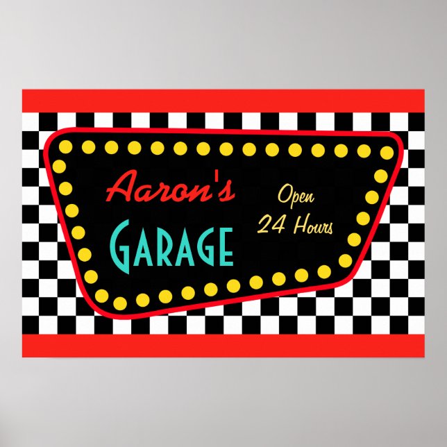 Personlig Retro Garage Skylt Poster (Framsidan)