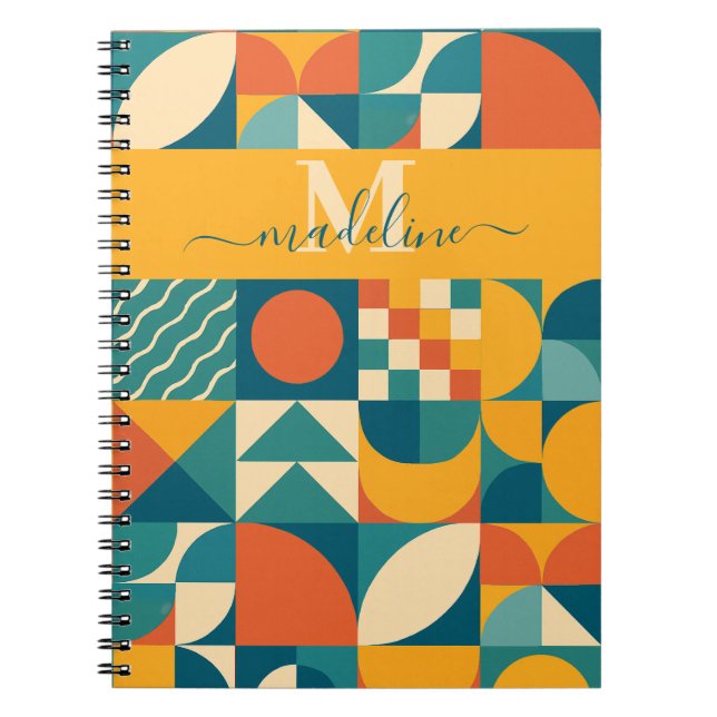 Personlig Retro Geometric Colorful Anteckningsbok (Framsidan)