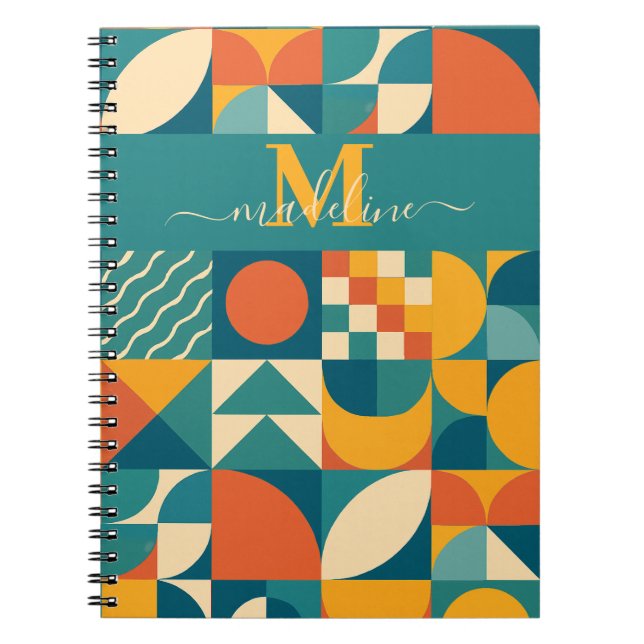 Personlig Retro Geometric Colorful Anteckningsbok (Framsidan)
