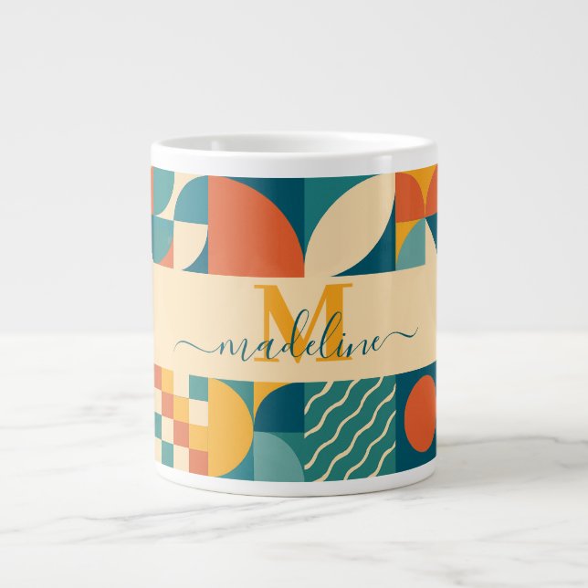 Personlig Retro Geometric Colorful Jumbo Mugg (Framsidan)