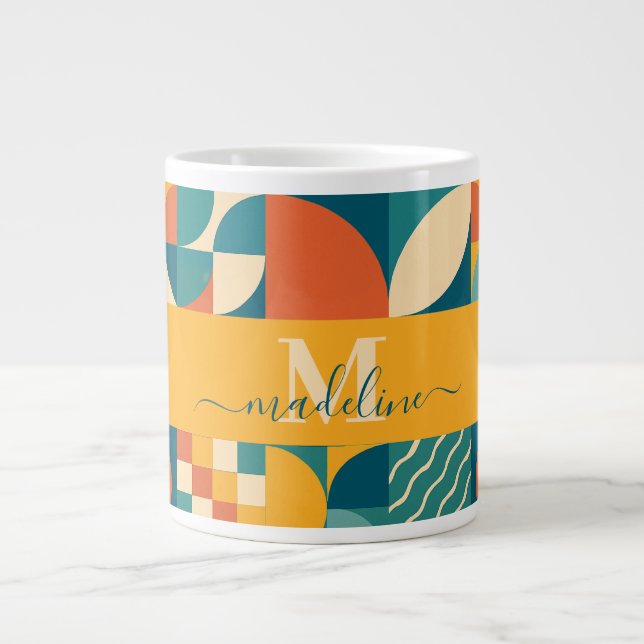 Personlig Retro Geometric Colorful Jumbo Mugg (Framsidan)