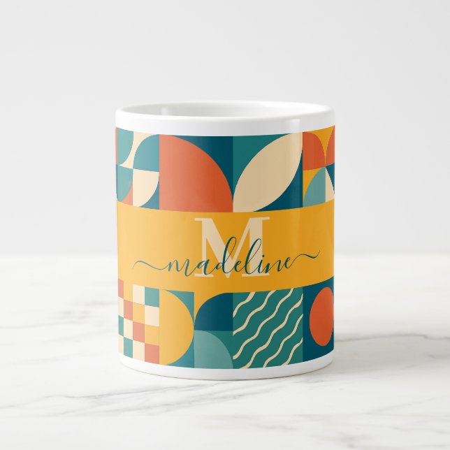 Personlig Retro Geometric Colorful Jumbo Mugg (Framsidan)