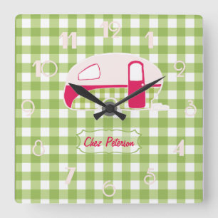 Personlig Retro Gingham Caravan Design Clock Fyrkantig Klocka