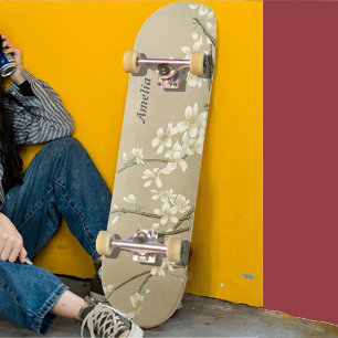 Personlig Retro Girly White Flowers Skateboard