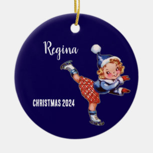 Personlig Retro Ice Skating Girl Ornament