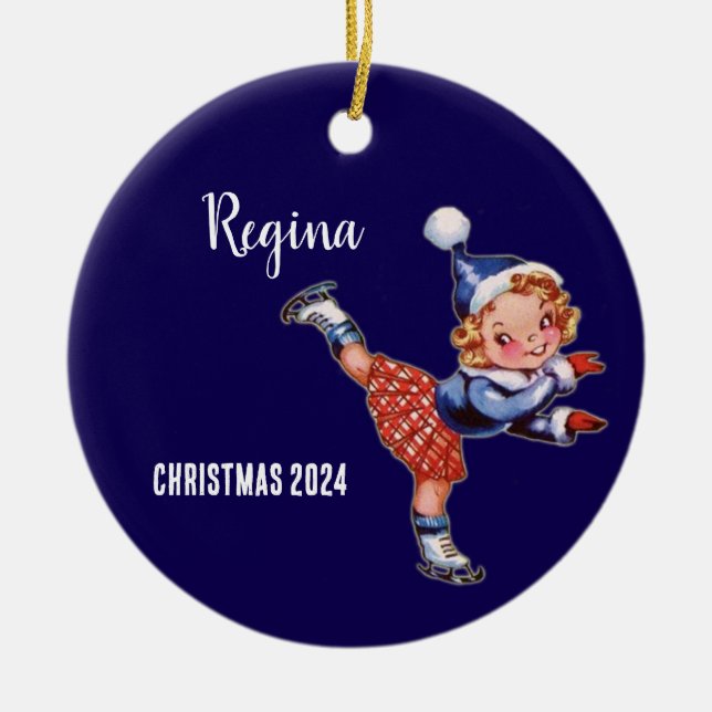 Personlig Retro Ice Skating Girl Ornament (Framsidan)
