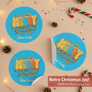 Personlig Retro Jul Groovy Namn  Runt Klistermärke