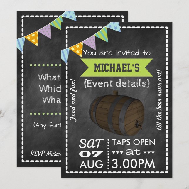 Personlig retro-kalkstav-inbjudan för keg-fest inbjudningar (Fram/baksida)