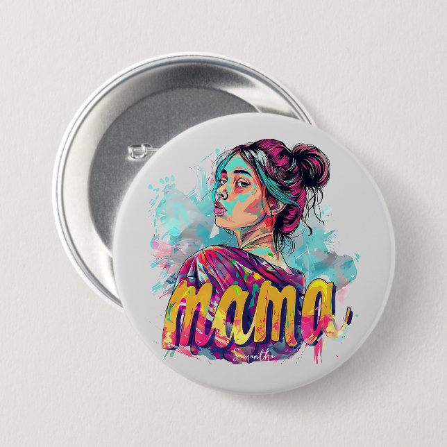 Personlig Retro Mamma artikel 13 Knapp (Framsida & baksida)