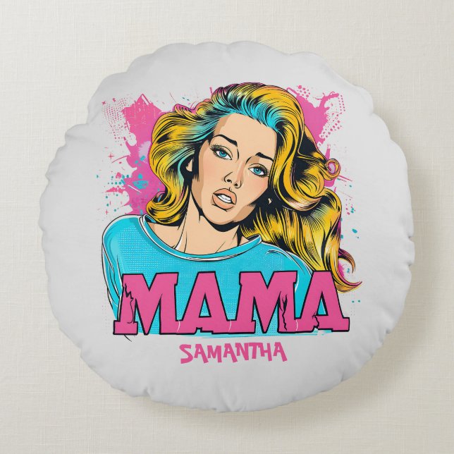 Personlig Retro Mamma artikel 20 Rund Kudde (Framsidan)