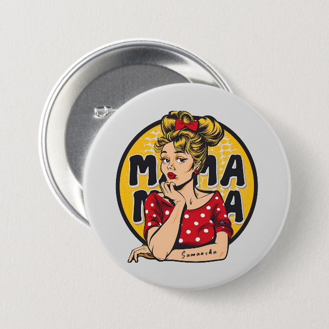 Personlig Retro Mamma artikel 4 Knapp (Framsida & baksida)