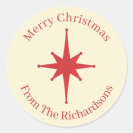 Personlig Retro Midsekels Red Star i julklapp Runt Klistermärke