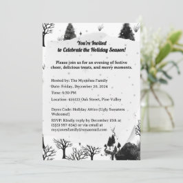 Personlig Retro Minimalist Black Helgdag Träd Inbjudningar