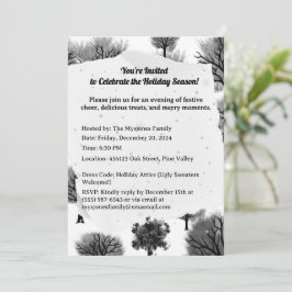 Personlig Retro Minimalist Black Helgdag Träd Inbjudningar