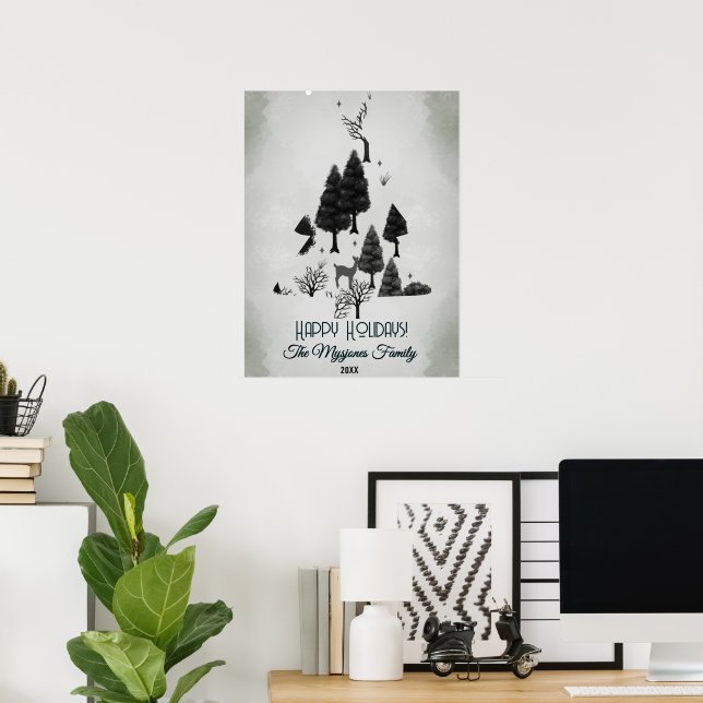 Personlig Retro Minimalist Black Helgdag Träd Poster (Hemmakontoret)