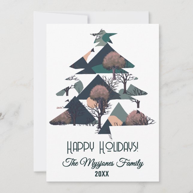 Personlig Retro Minimalistisk Träd och former Julkort (Framsida)