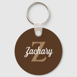 Personlig Retro Monogram Brun Tan Vit Nyckelring