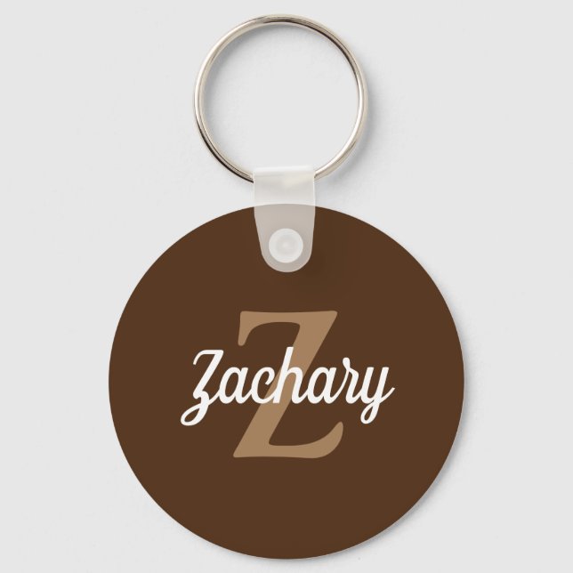 Personlig Retro Monogram Brun Tan Vit Nyckelring (Framsida)
