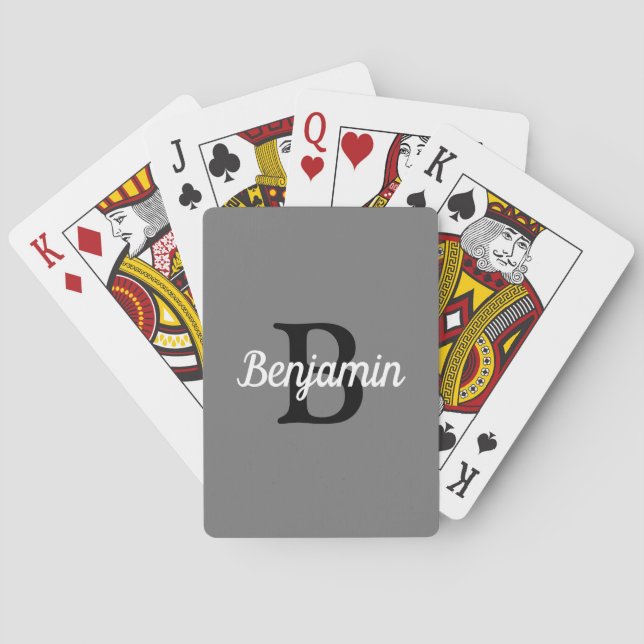 Personlig Retro Monogram Grått Black White Casinokort (Baksidan)