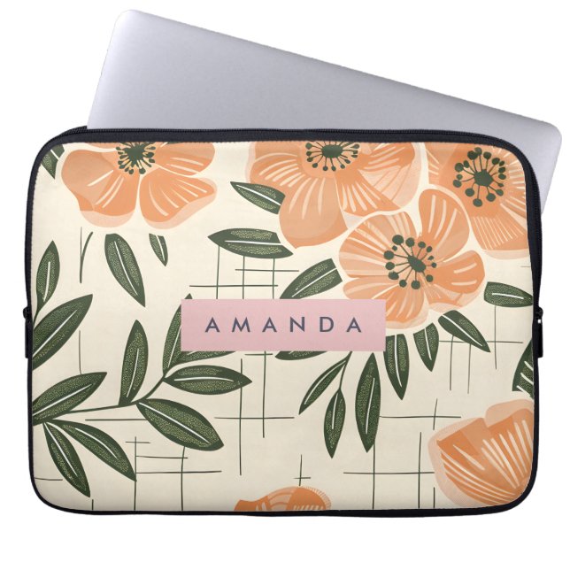 Personlig Retro Orange Blommig Stil Laptop Fodral (Framsidan)
