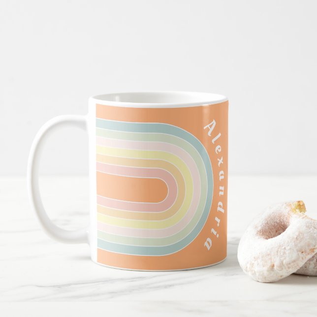 Personlig Retro Pastel Rainbow Kaffemugg (Med munk)