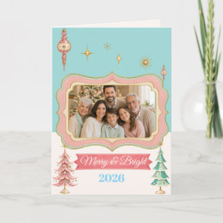 Personlig Retro Pastell Jul Familjefoto Helgkort