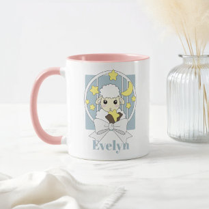 Personlig Retro Pastellblå Söt Tecknad Lamm Mugg
