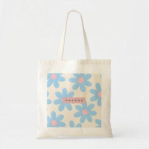 Personlig Retro Pastellblå Tusenskönas Blommotiv Tygkasse
