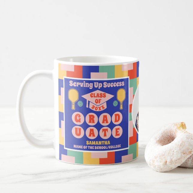 Personlig Retro Pickleball Studenten Photo Kaffemugg (Med munk)