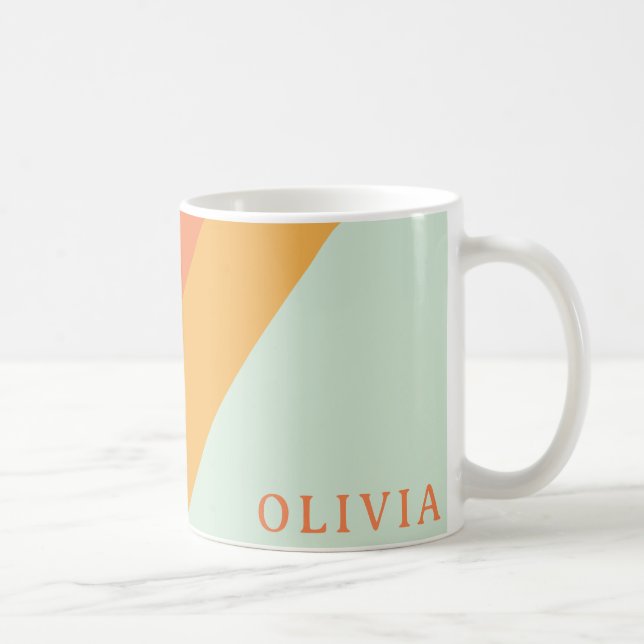 Personlig Retro Rand Mint Peach Pastel Kaffemugg (Höger)