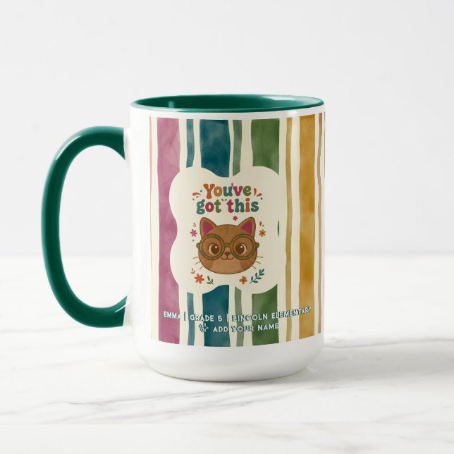 Personlig Retro Randig Kattmugg för Skolan Mugg (Vänster)