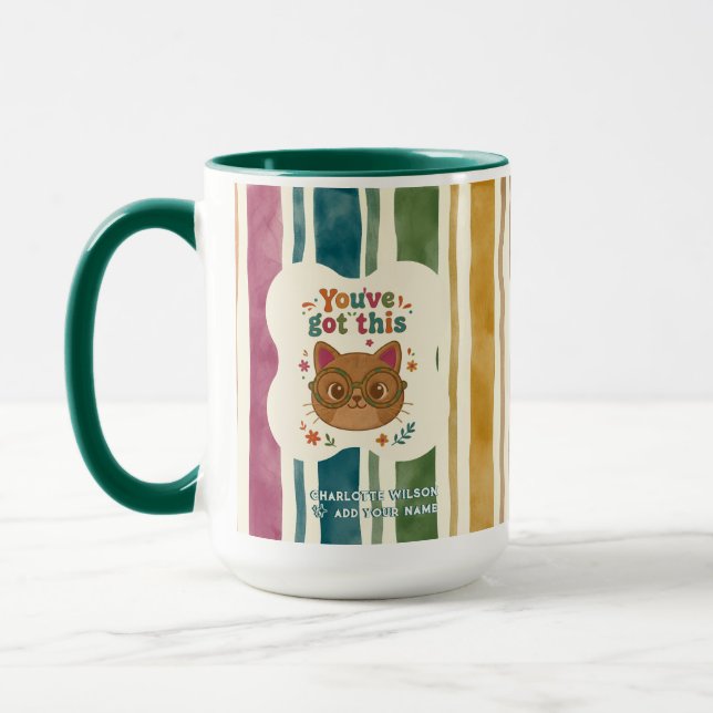 Personlig Retro Randig Orange Katt Mugg  (Vänster)