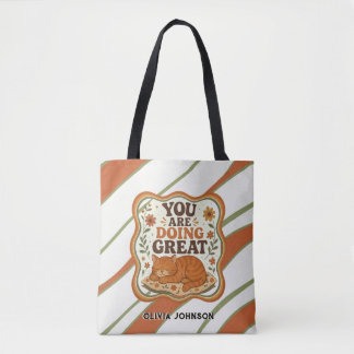 Personlig Retro Randig Orange Katt Shoppingväska Tygkasse