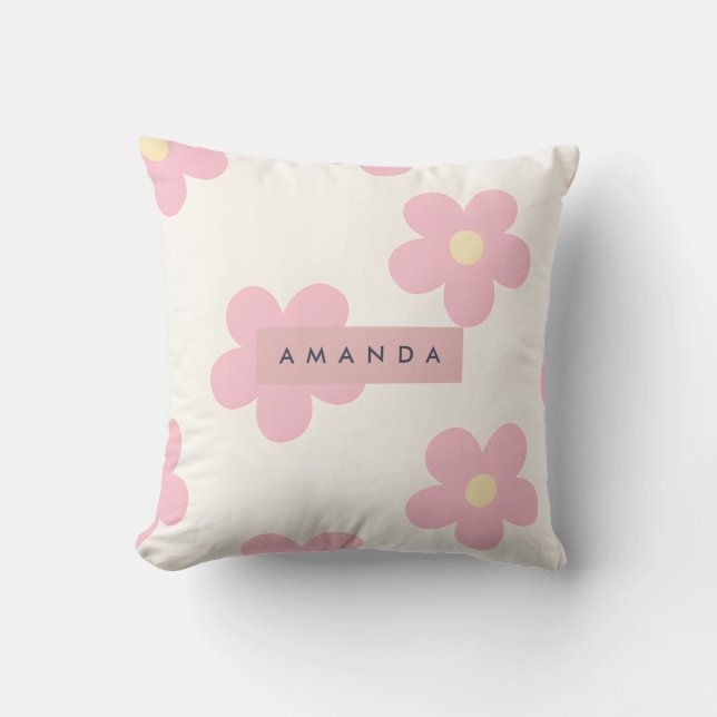 Personlig Retro Rosa Tusenskönsblomma Kudde (Framsida)