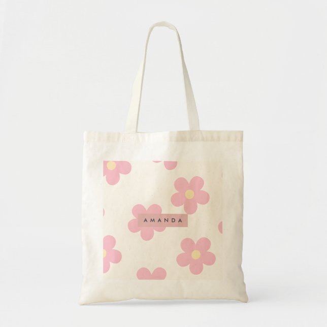 Personlig Retro Rosa Tusenskönsblomma Tygkasse (Framsidan)
