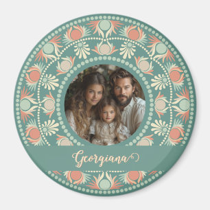 Personlig Retro Sage & Sand Mandala Photo Ram Magnet