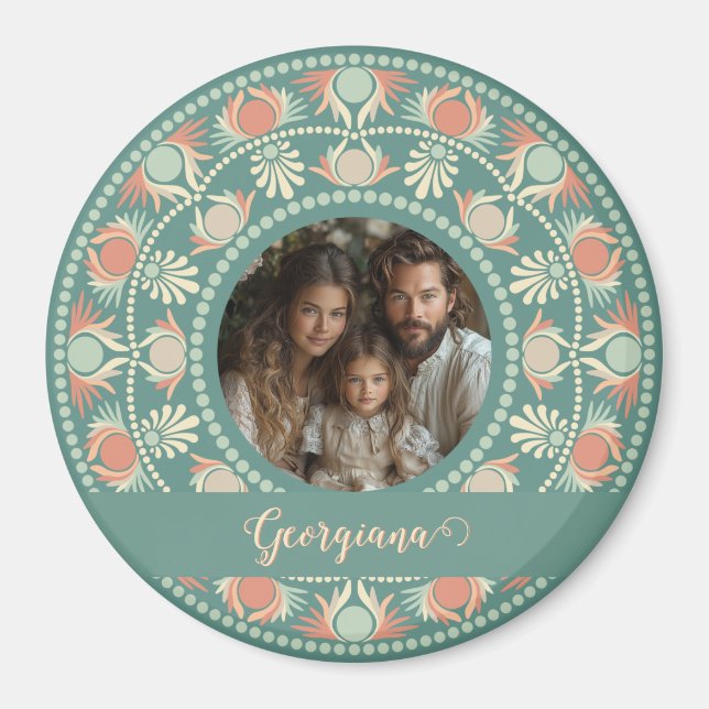 Personlig Retro Sage & Sand Mandala Photo Ram Magnet (Framsidan)